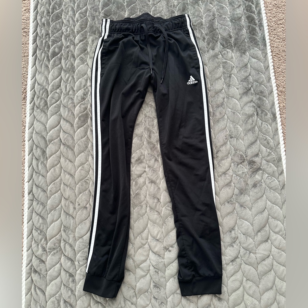Adidas Black Joggers with White Stripes